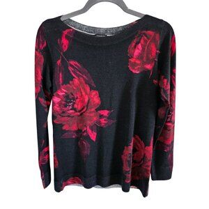 Talbots Woman Size S Merino Wool Sweater Roses Dark Romantic Pullover Floral